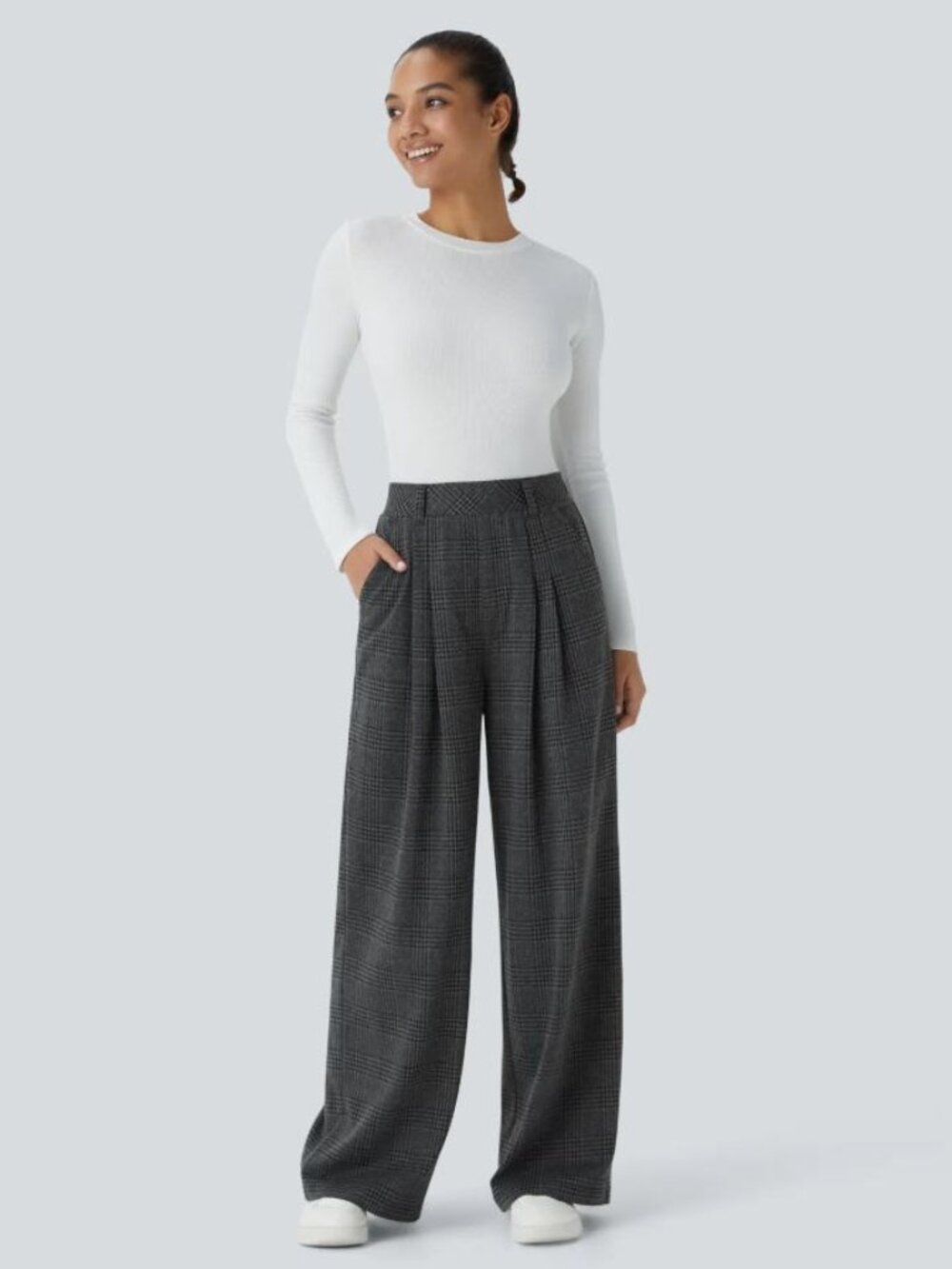 HALARA NWT XL - High Waisted Pocket Wide Leg Houndstooth Plaid Casual Pants